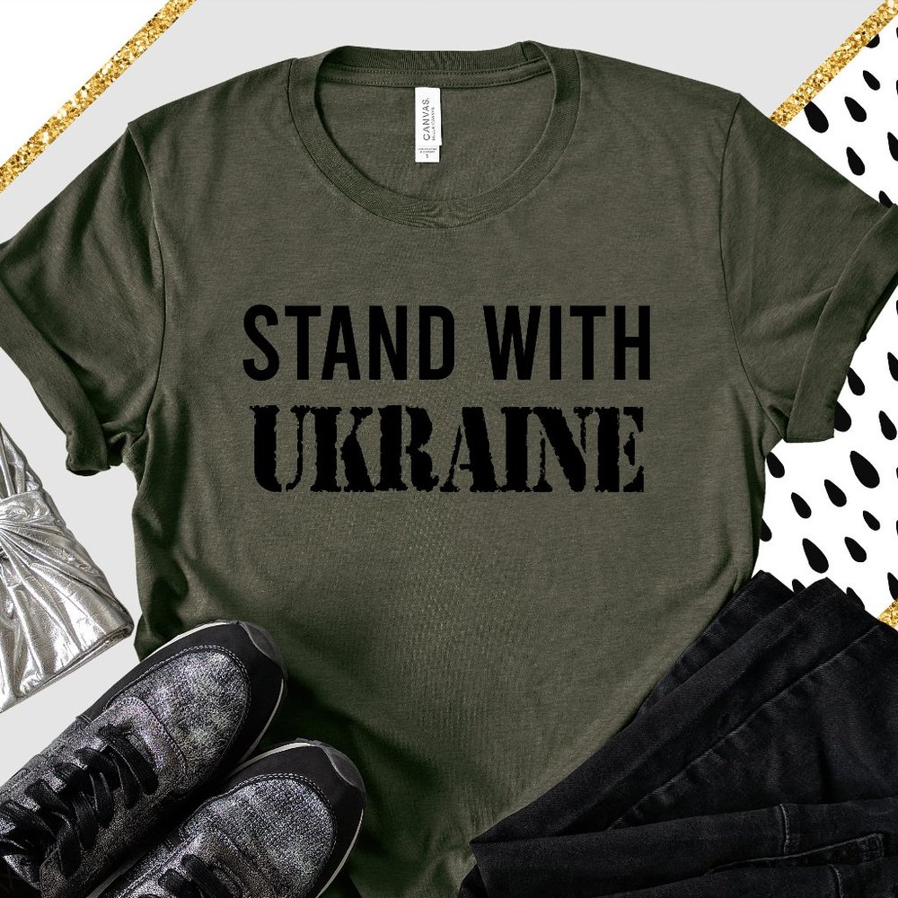 Stand with Ukraine Shirt Unisex Army Heather Short Sleeve World Peace